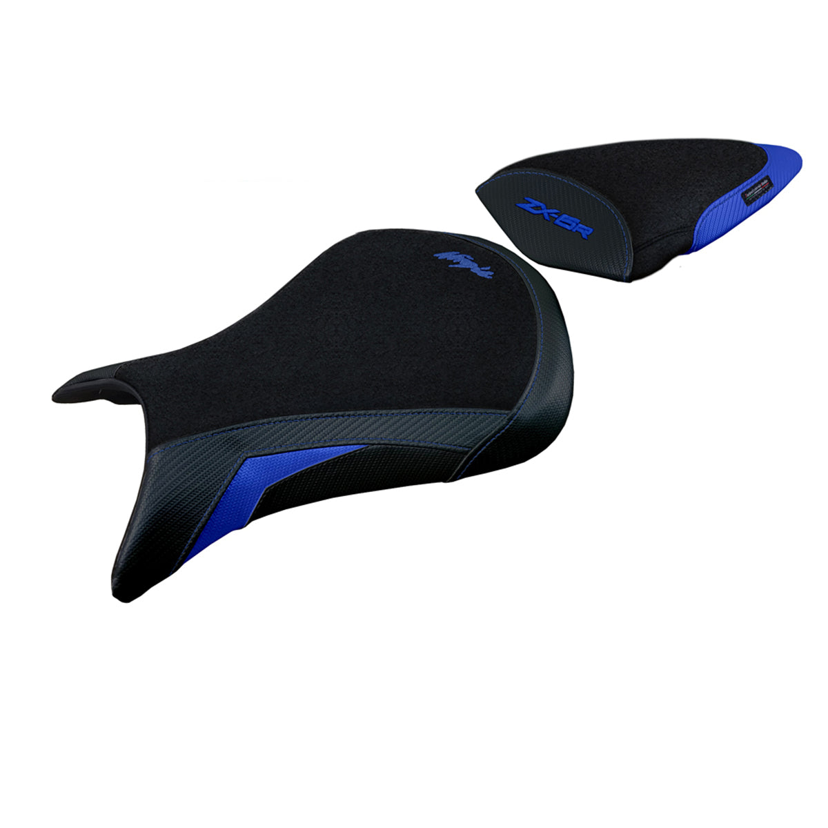 Kawasaki Ninja ZX6R 2005 2006 Seat Cover Tappezzeria Italia Ultragrip in Blue and Black
