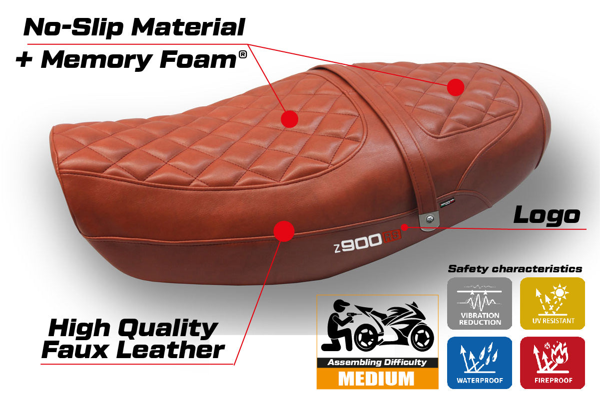 Kawasaki Z900RS 2018-2025 Seat Cover Tappezzeria Comfort Leather Brick
