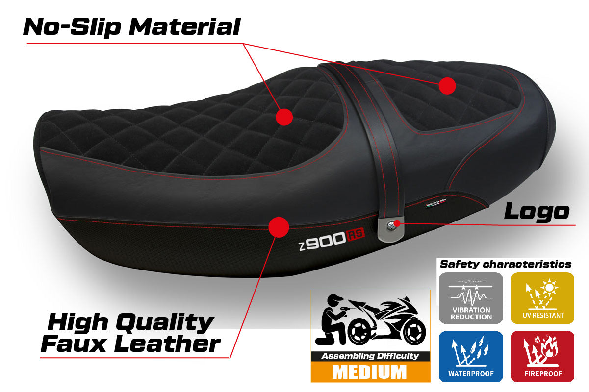 Kawasaki Z900RS 2018-2025 Seat Cover Tappezzeria Velvet Red Black