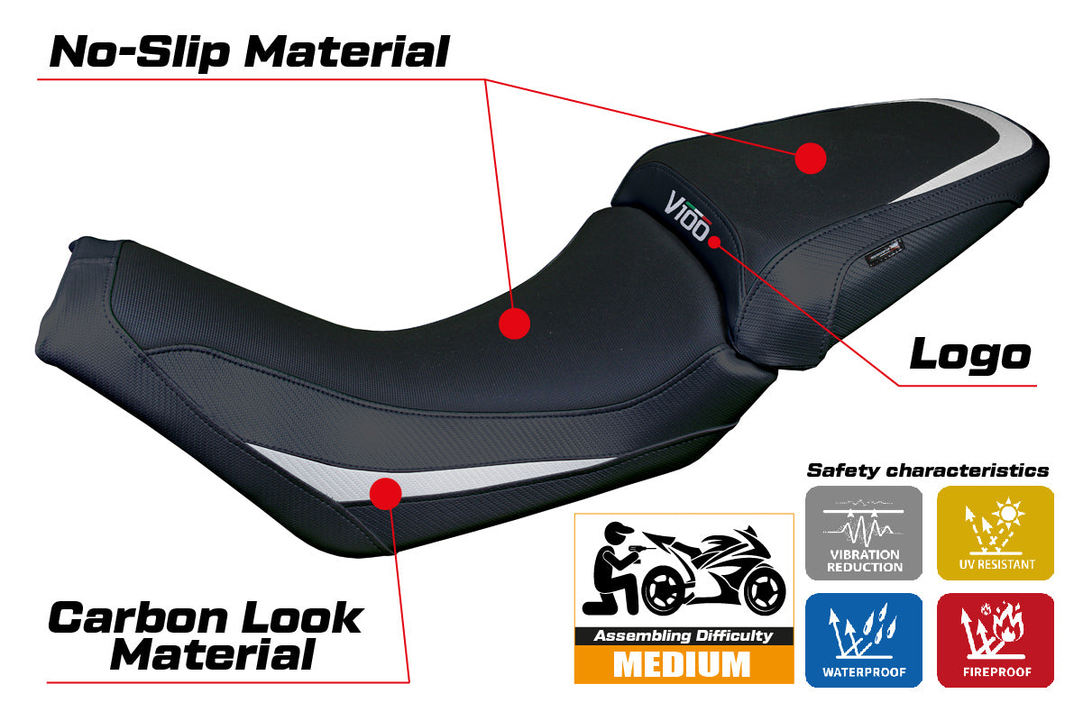 Moto Guzzi V100 Mandello 2022-2025 Seat Cover Tappezzeria Silver Black