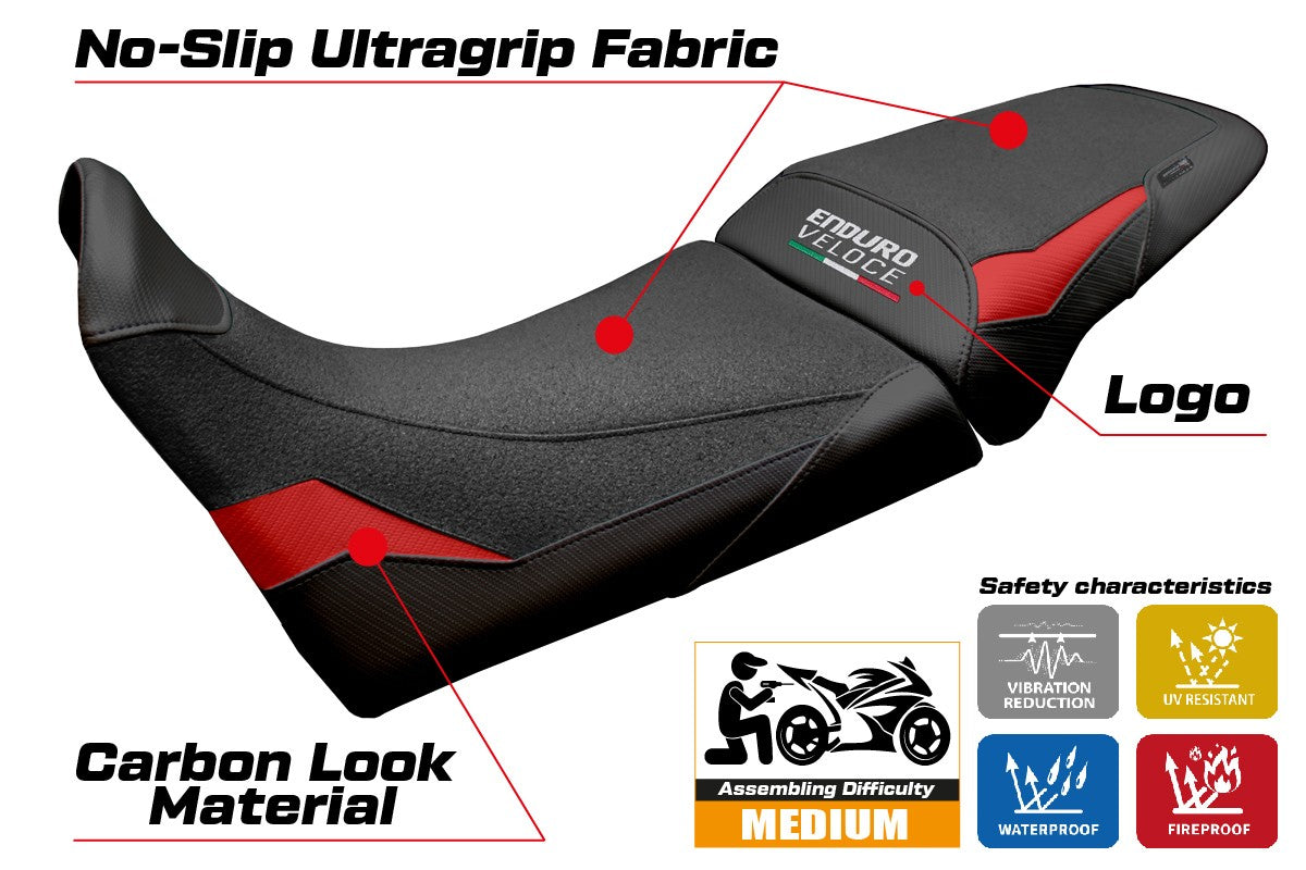 MV Agusta Enduro Veloce 2024-2025 Seat Cover Tappezzeria Ultragrip Red Black