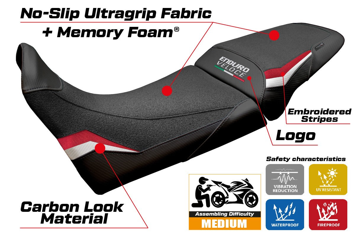 MV Agusta Enduro Veloce 2024-2025 Seat Cover Tappezzeria Comfort Grip White Red