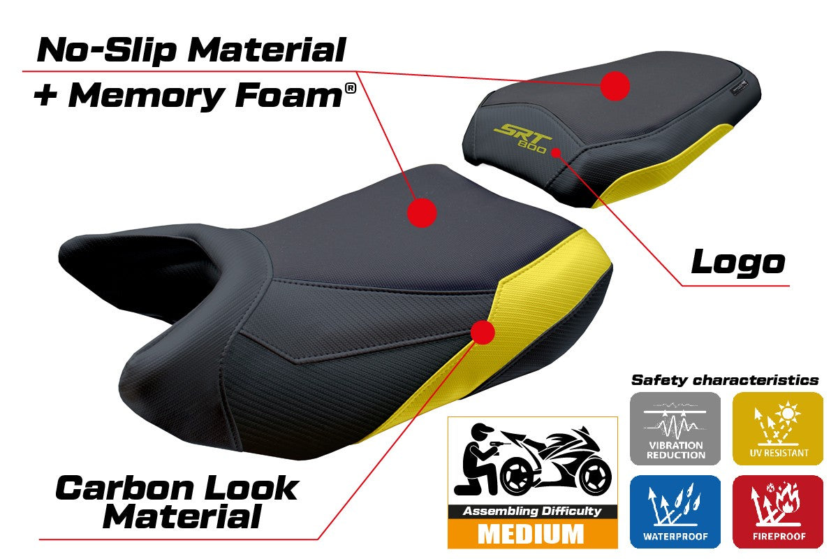 QJ Motor SRT 800 X / S / SX 2023-2025 Seat Cover Tappezzeria Comfort Yellow Blk