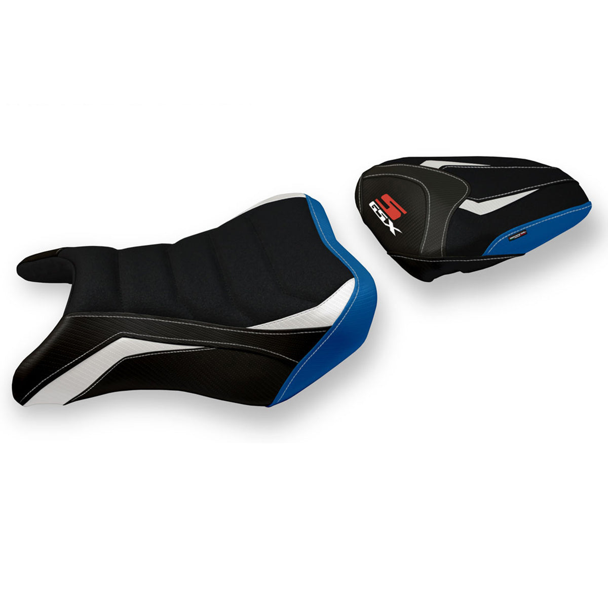 Suzuki GSXS 750 2017-2021 Seat Cover Tappezzeria Italia Ultragrip in White and Blue