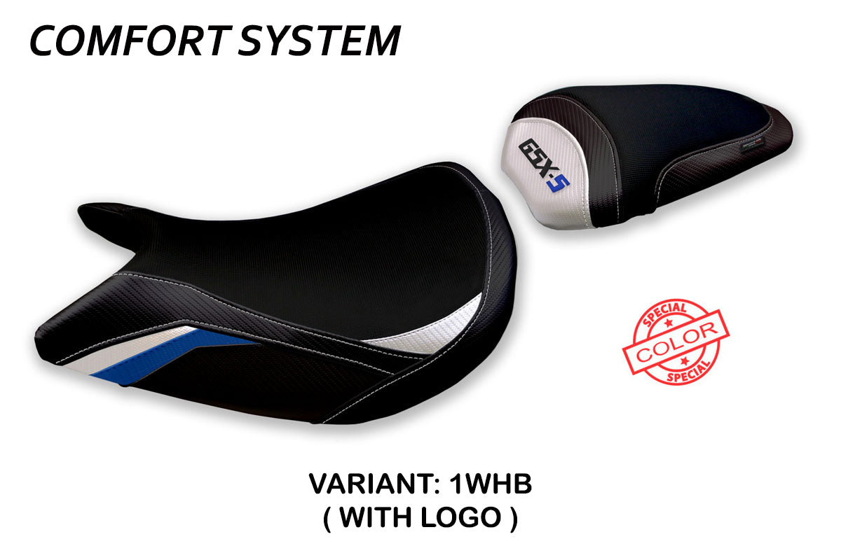 Suzuki GSXS 1000 2015-2020 Seat Cover Tappezzeria Italia Comfort in White and Blue