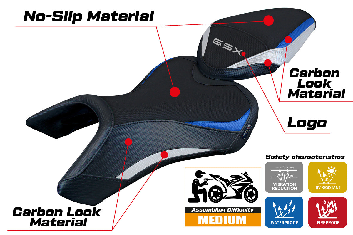 Suzuki GSX 8S-8R 2023-2025 Seat Cover Tappezzeria Italia in White Blue and Black