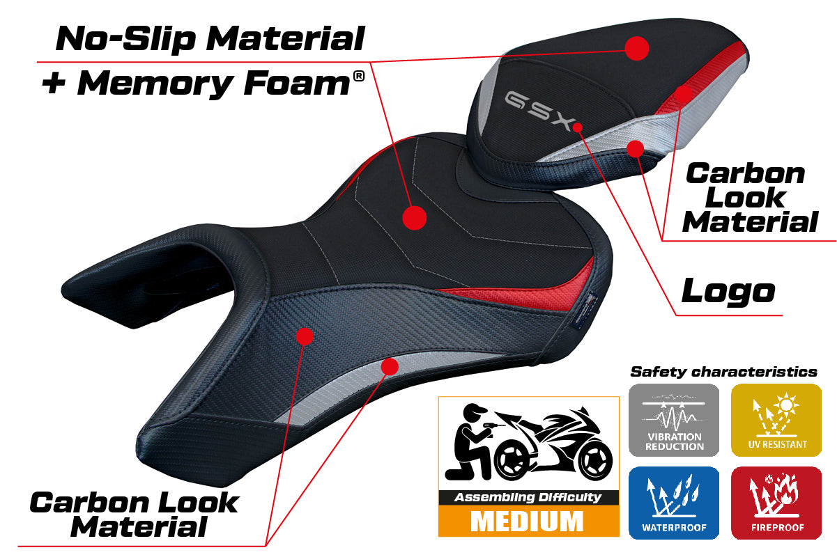 Suzuki GSX 8S-8R 2023-2025 Seat Cover Tappezzeria Italia Comfort in Silver Red and Black