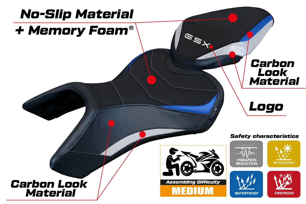 Suzuki GSX 8S-8R 2023-2025 Seat Cover Tappezzeria Italia Comfort in White Blue and Black