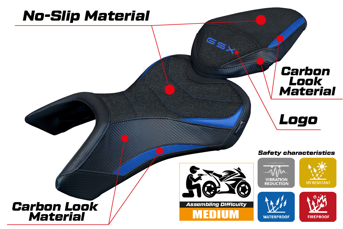 Suzuki GSX 8S-8R 2023-2025 Seat Cover Tappezzeria Italia Ultragrip in Blue and Black
