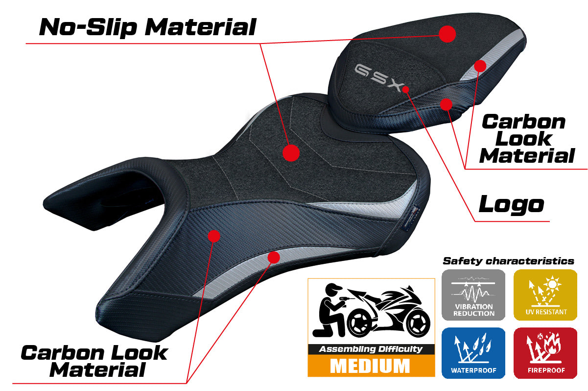 Suzuki GSX 8S-8R 2023-2025 Seat Cover Tappezzeria Italia Ultragrip in Silver and Black