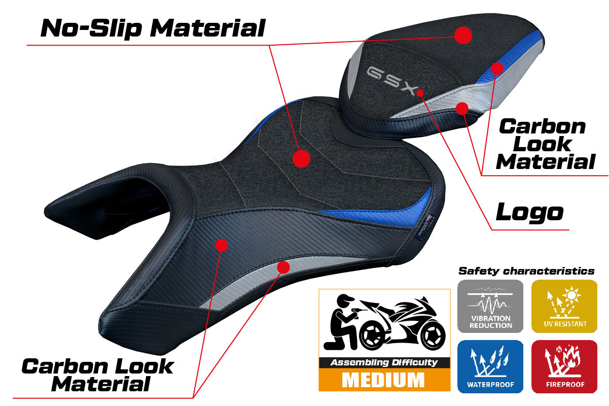 Suzuki GSX 8S-8R 2023-2025 Seat Cover Tappezzeria Italia Ultragrip in Silver Blue and Black