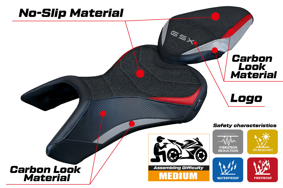 Suzuki GSX 8S-8R 2023-2025 Seat Cover Tappezzeria Italia Ultragrip in Silver Red and Black