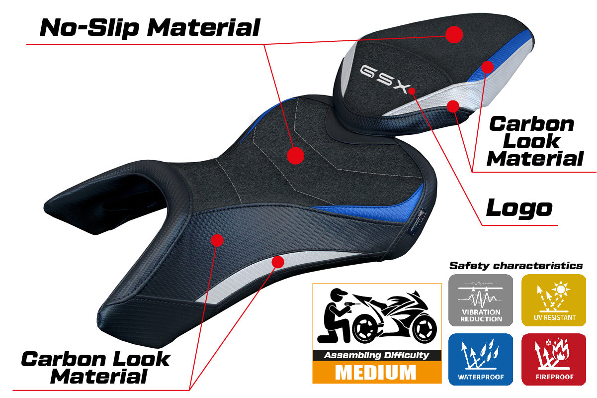 Suzuki GSX 8S-8R 2023-2025 Seat Cover Tappezzeria Italia Ultragrip in White Blue and Black