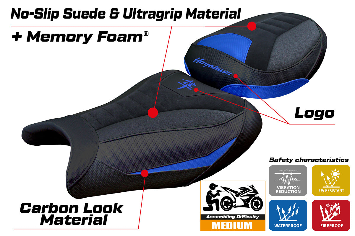 Suzuki GSX R 1300 Hayabusa 2008-2020 Seat Cover Tappezzeria Italia Comfort Ultragrip in Suede Blue