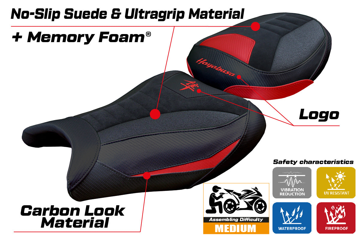 Suzuki GSX R 1300 Hayabusa 2008-2020 Seat Cover Tappezzeria Italia Comfort Ultragrip in Suede Red