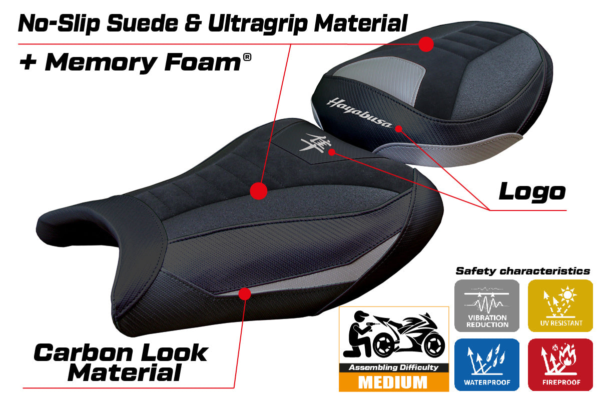 Suzuki GSX R 1300 Hayabusa 2008-2020 Seat Cover Tappezzeria Italia Comfort Ultragrip in Suede Grey
