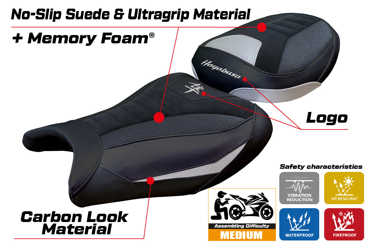 Suzuki GSX R 1300 Hayabusa 2008-2020 Seat Cover Tappezzeria Italia Comfort Ultragrip in Suede Silver