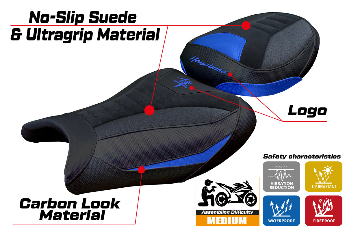 Suzuki GSX R 1300 Hayabusa 2008-2020 Seat Cover Tappezzeria Italia Ultragrip in Suede Blue