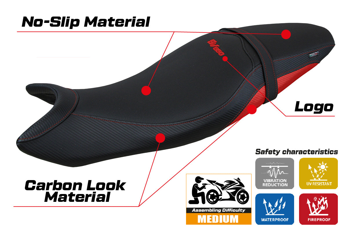 Suzuki SV650 2016-2025 Seat Cover Tappezzeria Italia in Red and Black