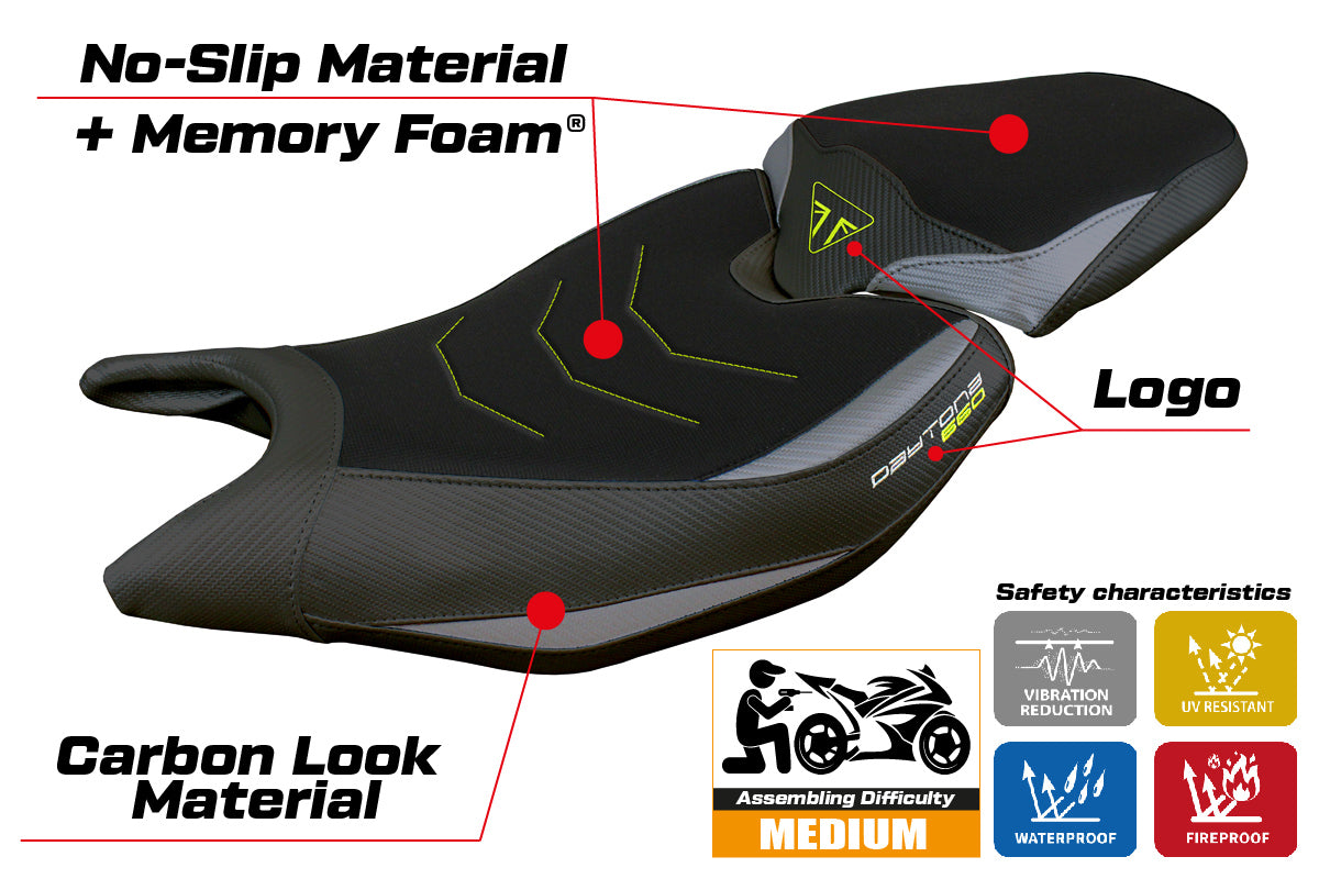 Triumph Daytona 660 2024 Seat Cover Tappezzeria Comfort Grey Yellow Black