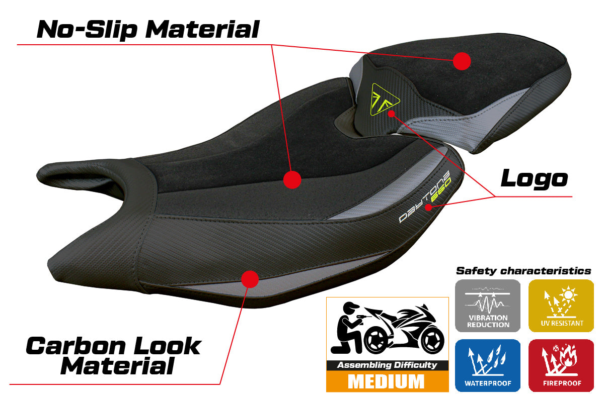 Triumph Daytona 660 2024 Seat Cover Tappezzeria Ultragrip Grey Yellow Black