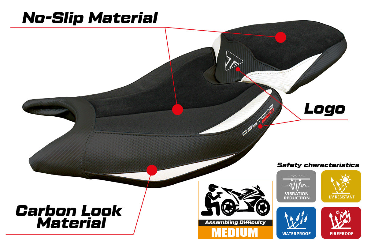 Triumph Daytona 660 2024 Seat Cover Tappezzeria Ultragrip White Black