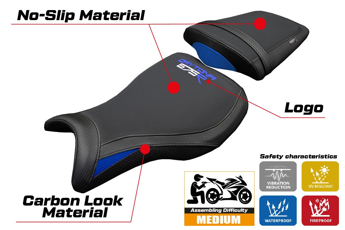 Triumph Daytona 675R 2006-2009 2010 2011 2012 Seat Cover Tappezzeria Blue Black