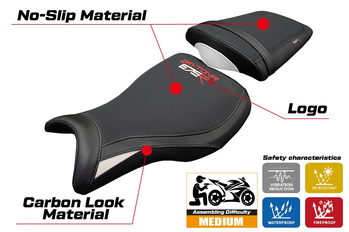 Triumph Daytona 675R 2006-2009 2010 2011 2012 Seat Cover Tappezzeria White Black