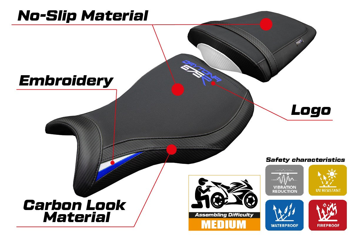 Triumph Daytona 675R 2006-2010 2011 2012 Seat Cover Tappezzeria White Blue Black