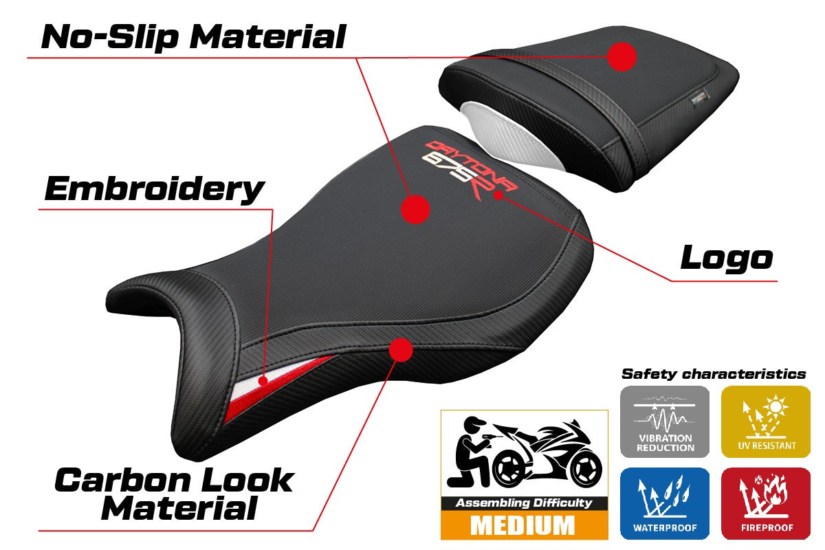 Triumph Daytona 675R 2006-2010 2011 2012 Seat Cover Tappezzeria White Red Black