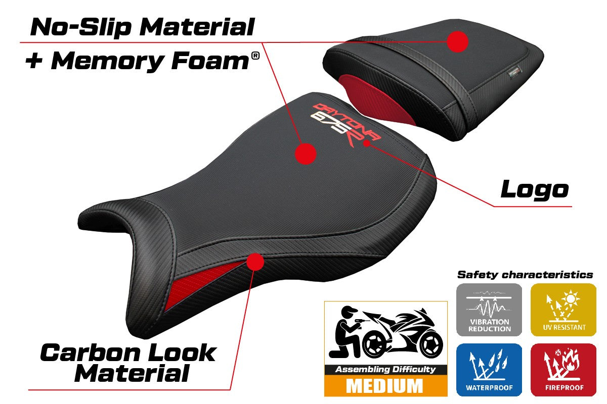 Triumph Daytona 675R 2006-2011 2012 Seat Cover Tappezzeria Comfort Red Black