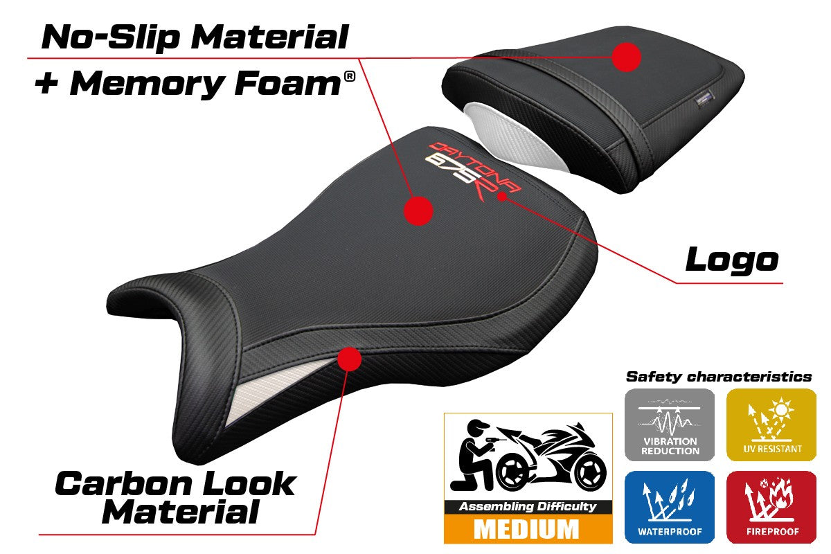 Triumph Daytona 675R 2006-2011 2012 Seat Cover Tappezzeria Comfort White Black