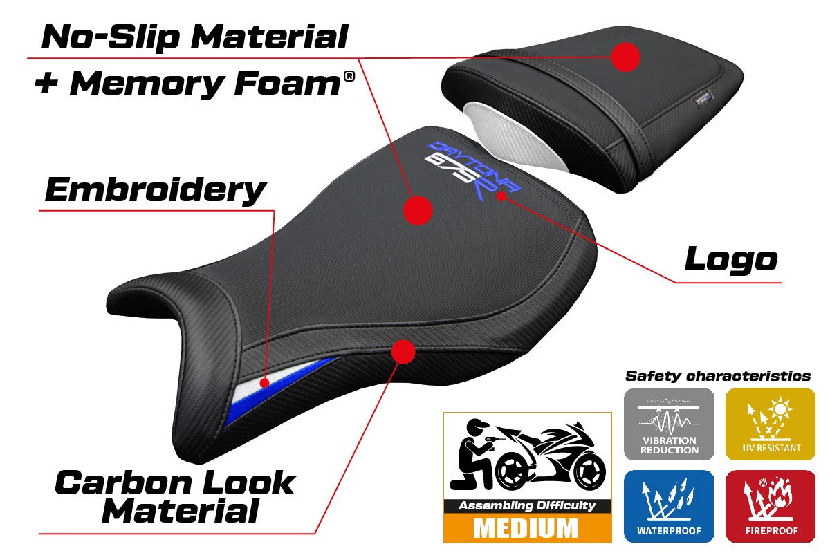 Triumph Daytona 675R 2006-2012 Seat Cover Tappezzeria Comfort White Blue Black