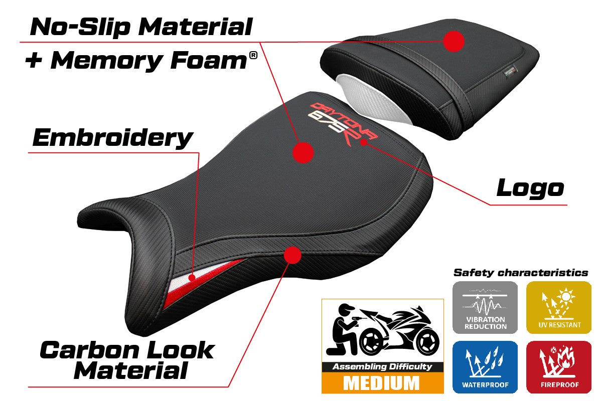 Triumph Daytona 675R 2006-2012 Seat Cover Tappezzeria Comfort White Red Black