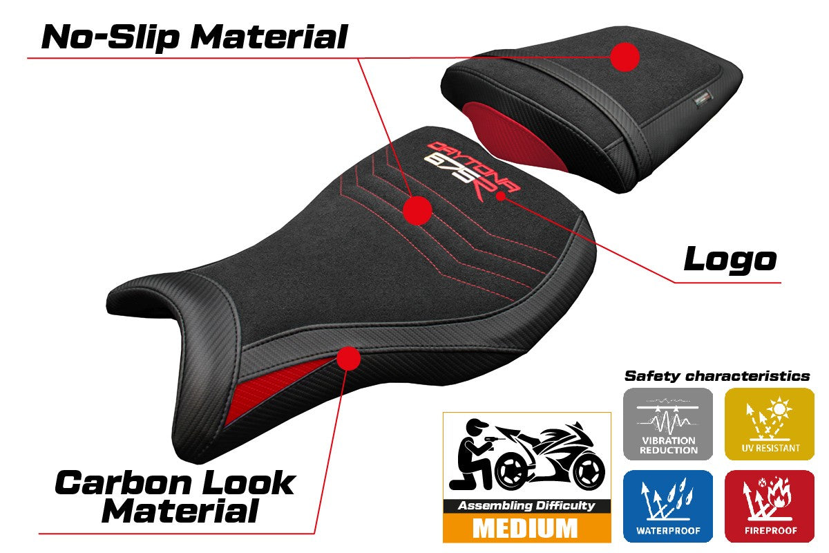 Triumph Daytona 675R 2006-2011 2012 Seat Cover Tappezzeria Ultragrip Red Black