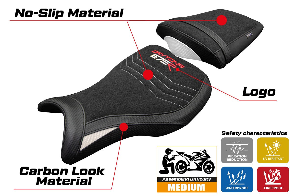 Triumph Daytona 675R 2006-2011 2012 Seat Cover Tappezzeria Ultragrip White Black