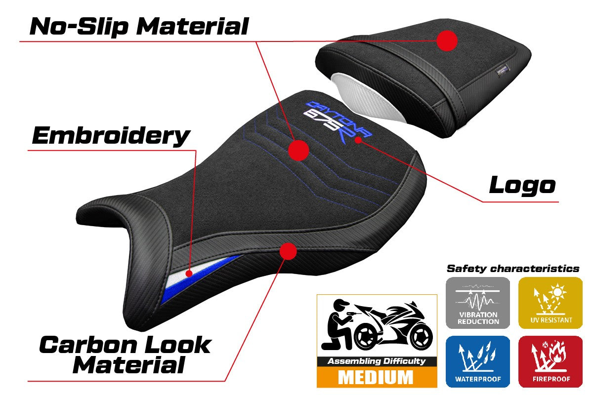 Triumph Daytona 675R 2006-2012 Seat Cover Tappezzeria Ultragrip White Blue Black