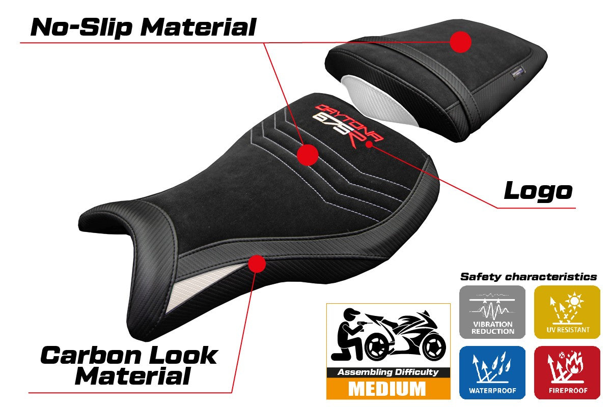 Triumph Daytona 675R 2006-2011 2012 Seat Cover Tappezzeria Velvet White Black