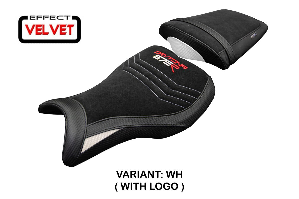 Triumph Daytona 675R 2006-2011 2012 Seat Cover Tappezzeria Velvet White Black