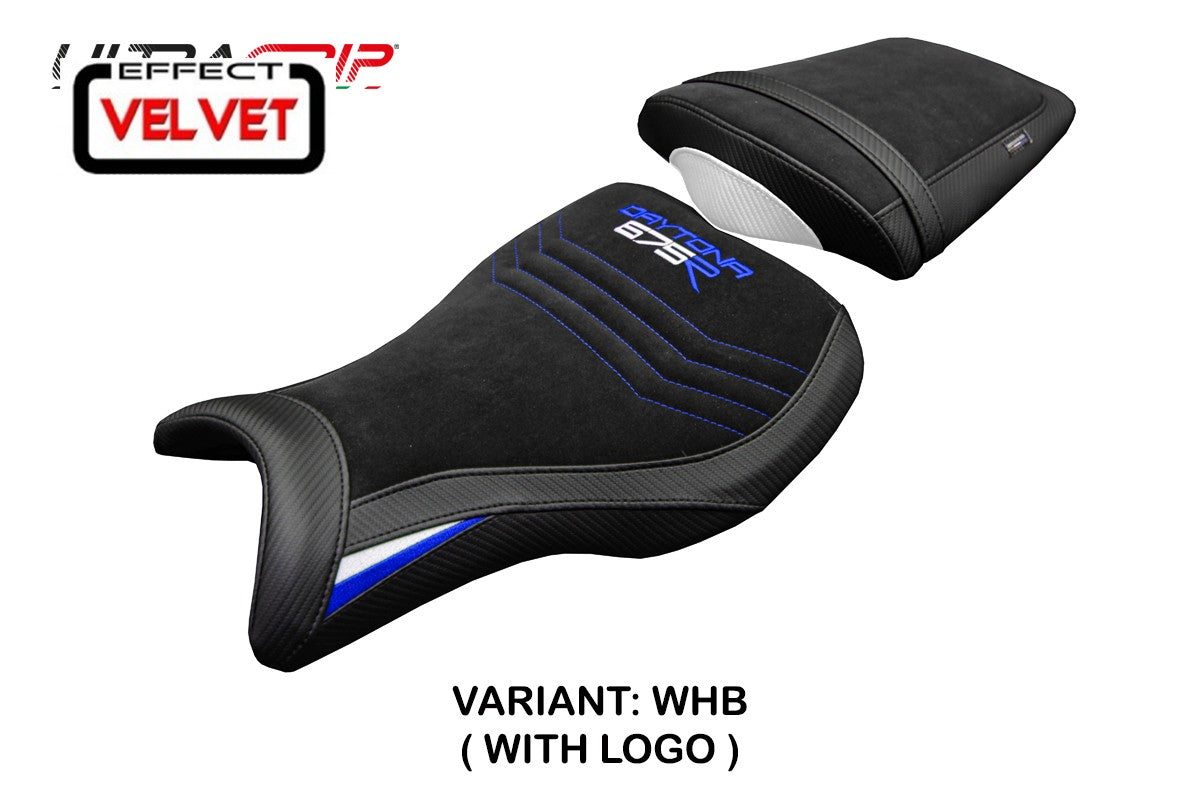 Triumph Daytona 675R 2006-2012 Seat Cover Tappezzeria Velvet White Blue Black
