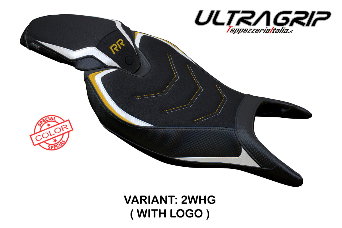 Triumph Speed Triple 1200 RR 2022-2025 Seat Cover Tappezzeria Italia Ultragrip in White and Gold