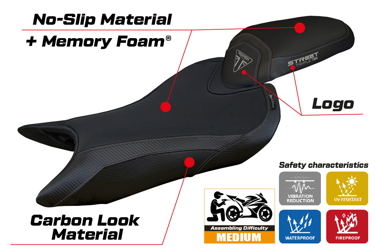 Triumph Street Triple 765 2023-2025 Seat Cover Tappezzeria Italia Comfort in Black