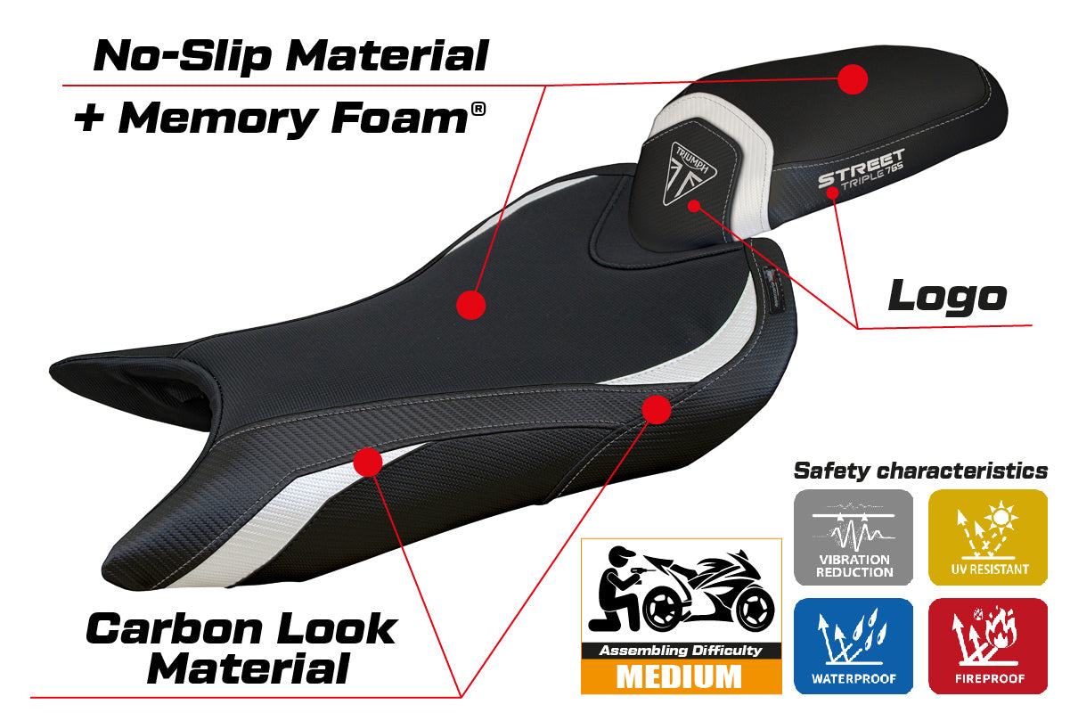 Triumph Street Triple 765 2023-2025 Seat Cover Tappezzeria Italia Comfort in White and Black
