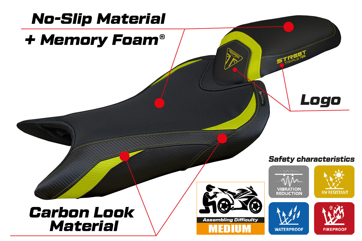 Triumph Street Triple 765 2023-2025 Seat Cover Tappezzeria Italia Comfort in Yellow and Black