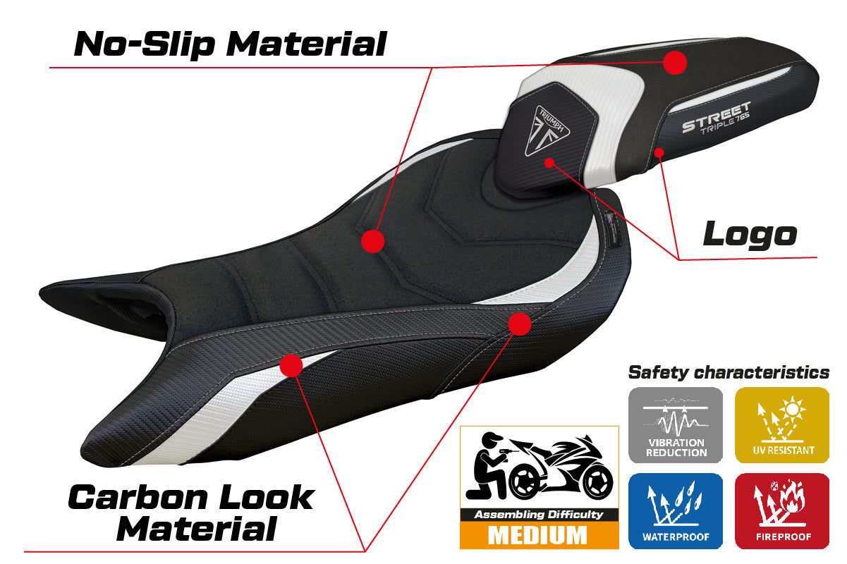 Triumph Street Triple 765 2023-2025 Seat Cover Tappezzeria Italia Ultragrip in White and Black