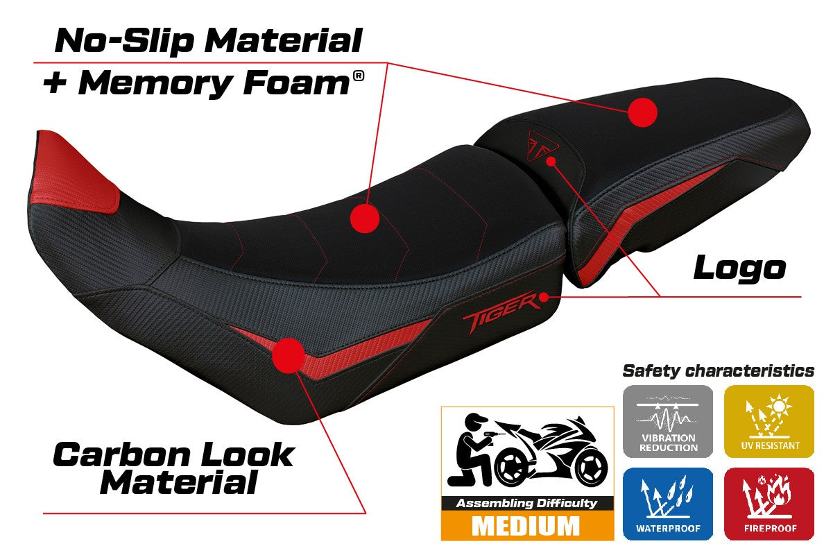 Triumph Tiger 850 Sport 2021-2025 Seat Cover Tappezzeria Comfort Red Black