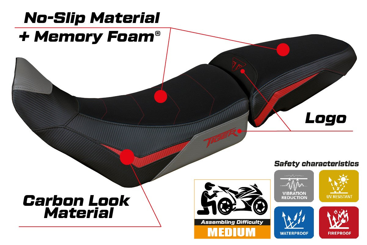 Triumph Tiger 850 Sport 2021-2025 Seat Cover Tappezzeria Comfort Red Grey Black