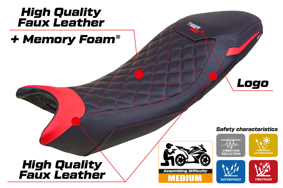Triumph Tiger 660 2021-2025 Seat Cover Tappezzeria Italia Comfort in Black and Red SE