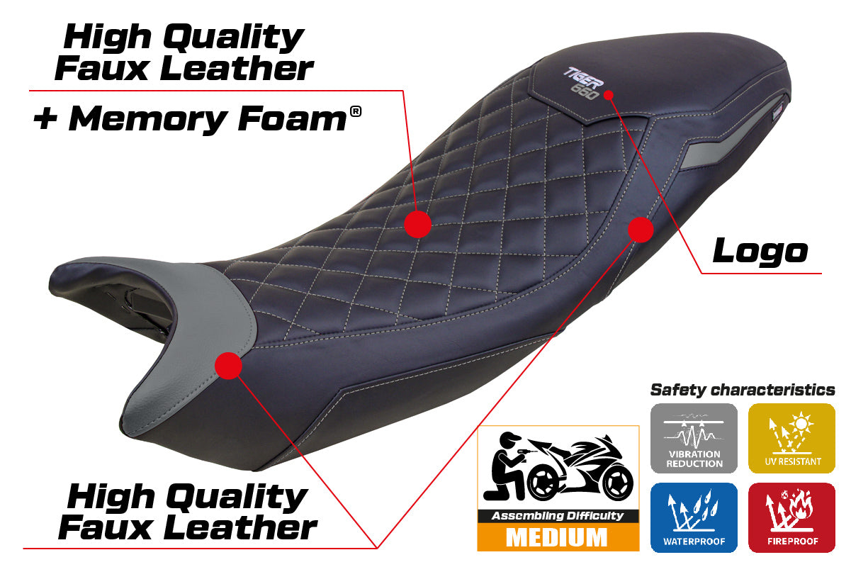 Triumph Tiger 660 2021-2025 Seat Cover Tappezzeria Italia Comfort in Black Grey SE