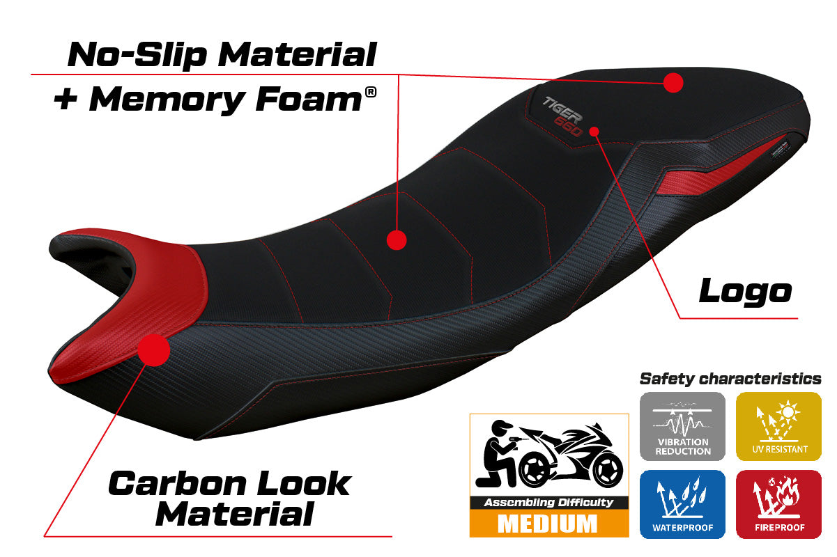 Triumph Tiger 660 2021-2025 Seat Cover Tappezzeria Italia Comfort in Red and Black